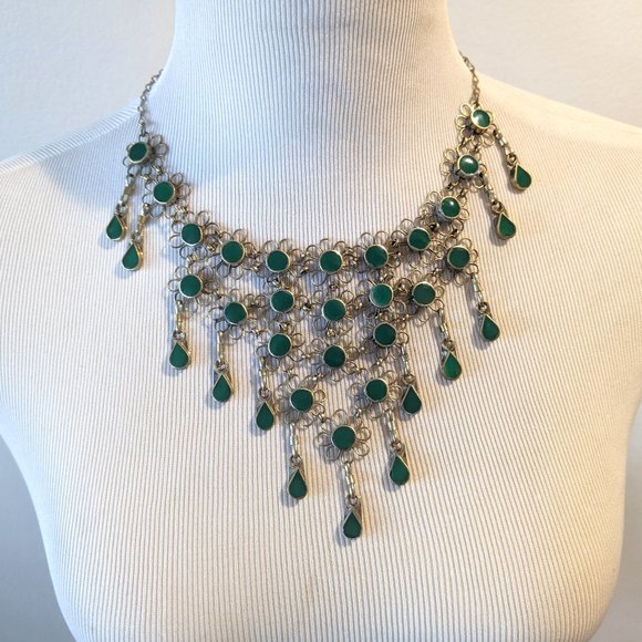Vintage Malachite Daisy Necklace - Picture 1 of 5